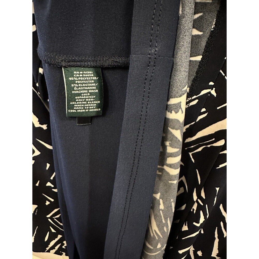 LAUREN RALPH LAUREN Navy Blue White Geometric Size 12 Long Sleeved‎ Lined Dress - Picture 4 of 9